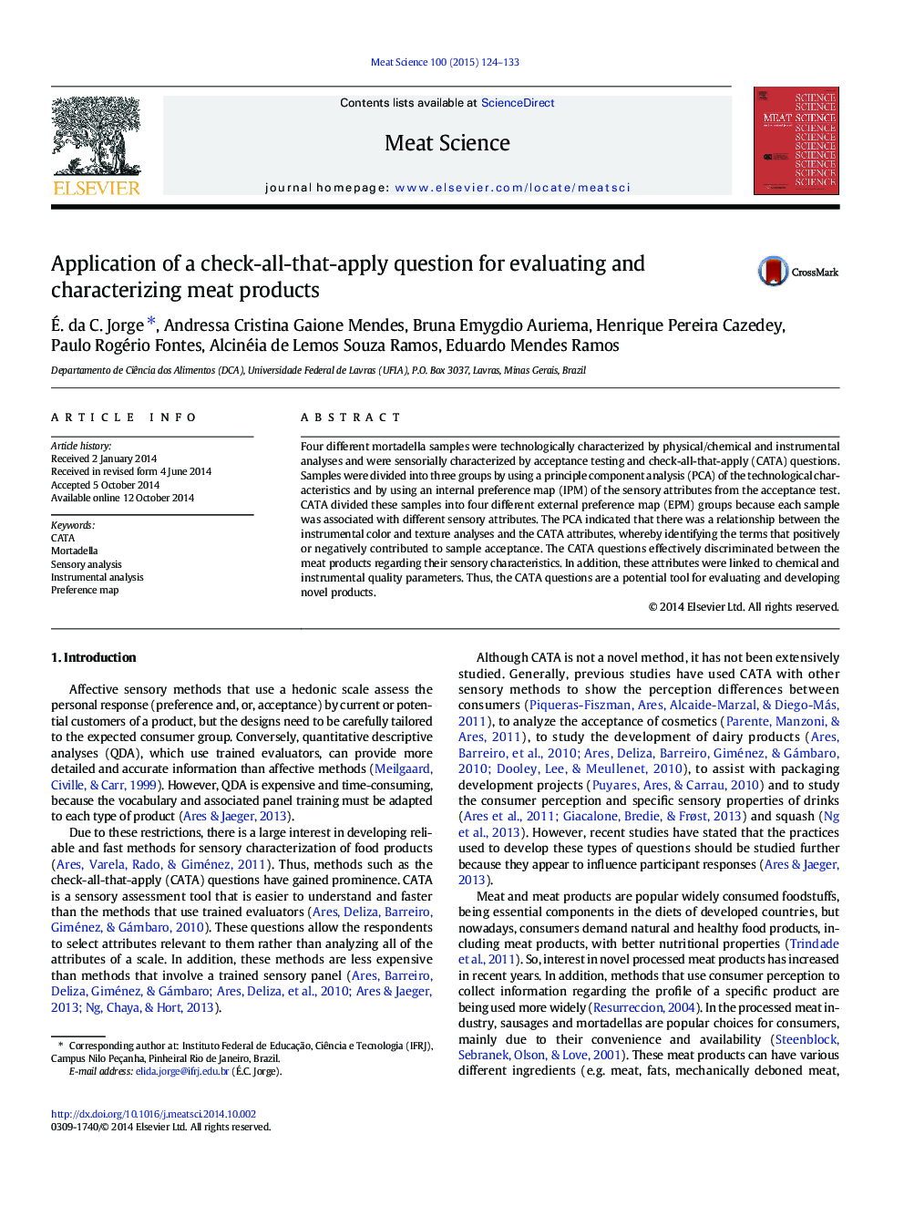 Application of a check-all-that-apply question for evaluating and characterizing meat products