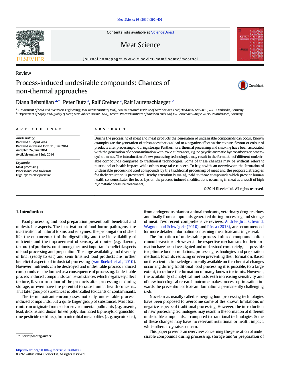 Process-induced undesirable compounds: Chances of non-thermal approaches