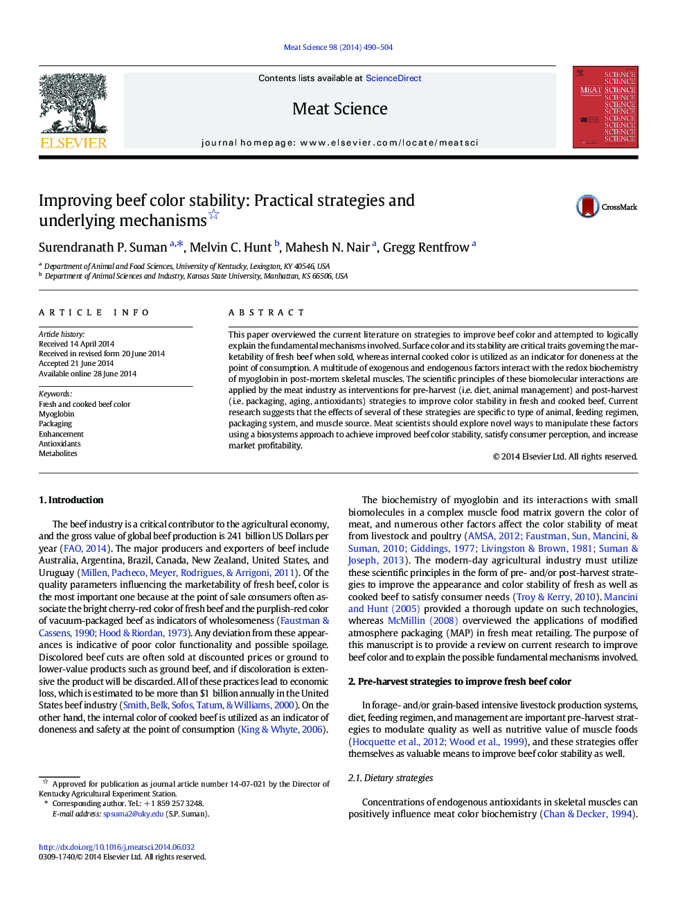 Improving beef color stability: Practical strategies and underlying mechanisms