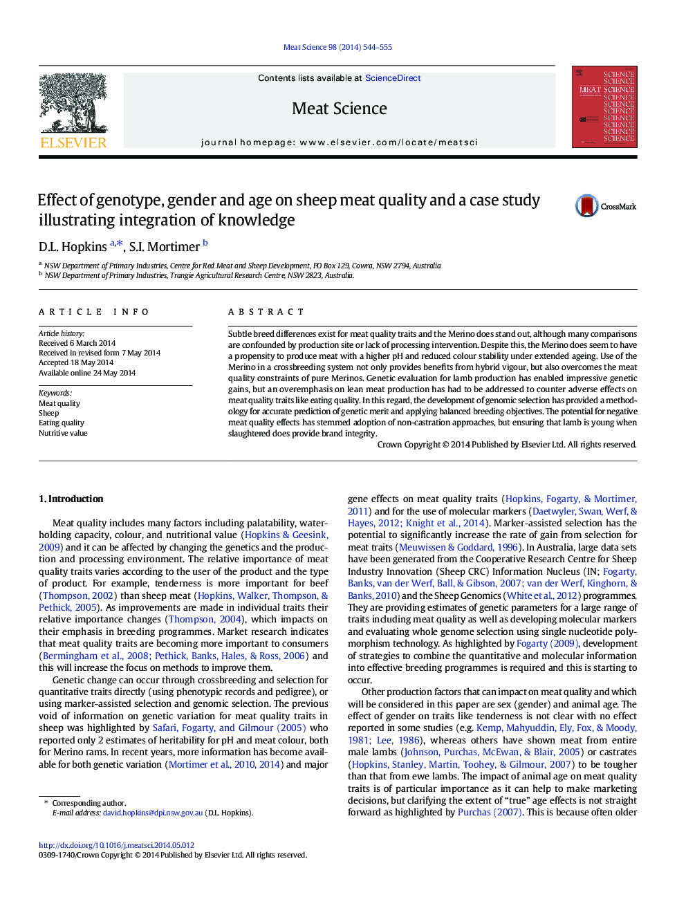 Effect of genotype, gender and age on sheep meat quality and a case study illustrating integration of knowledge