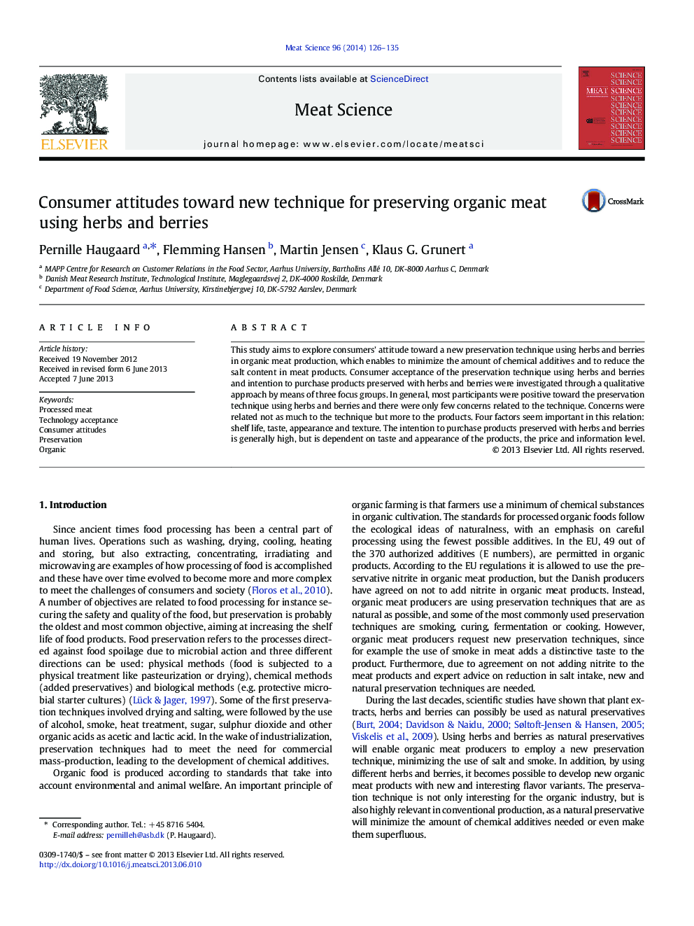 Consumer attitudes toward new technique for preserving organic meat using herbs and berries