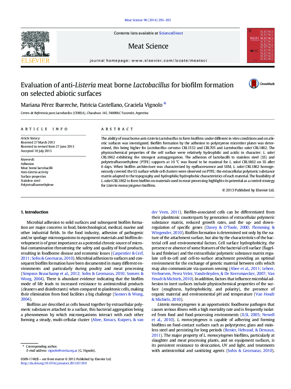 Evaluation of anti-Listeria meat borne Lactobacillus for biofilm formation on selected abiotic surfaces