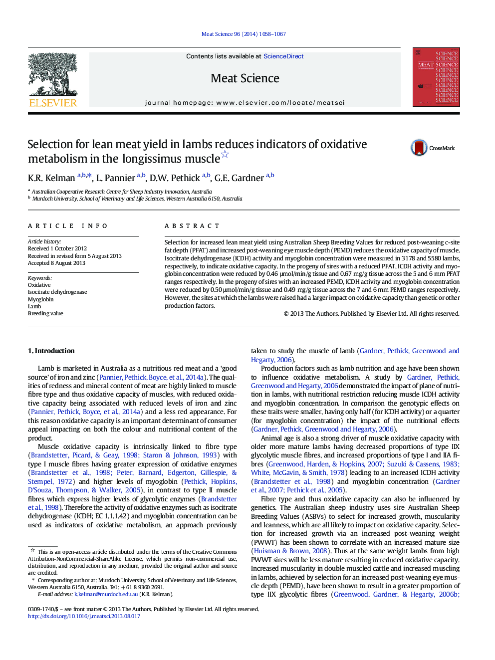 Selection for lean meat yield in lambs reduces indicators of oxidative metabolism in the longissimus muscle