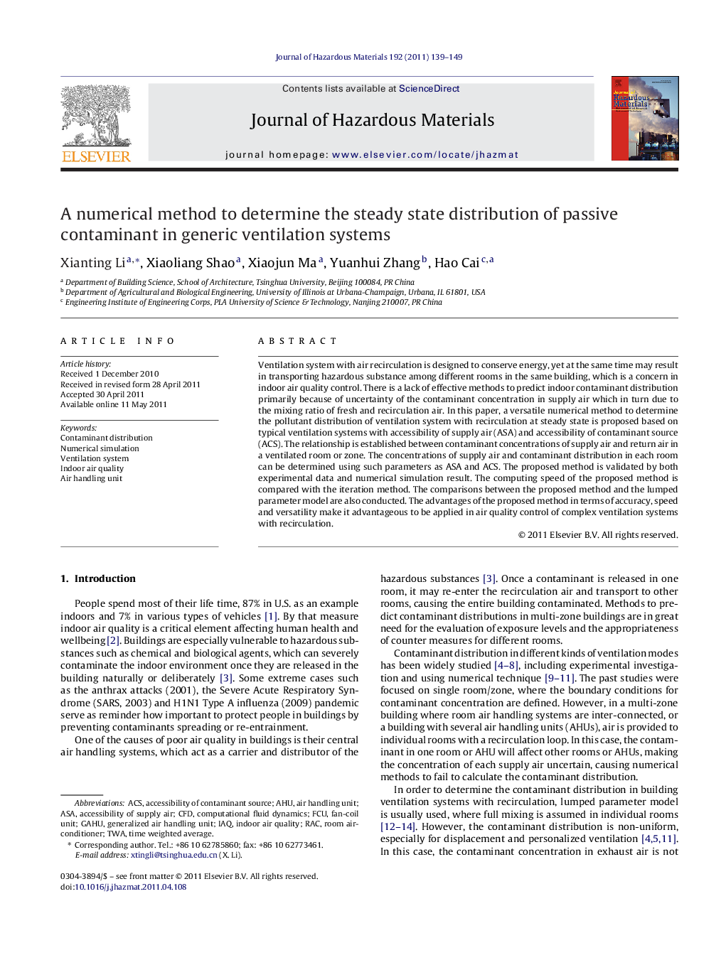 A numerical method to determine the steady state distribution of passive contaminant in generic ventilation systems