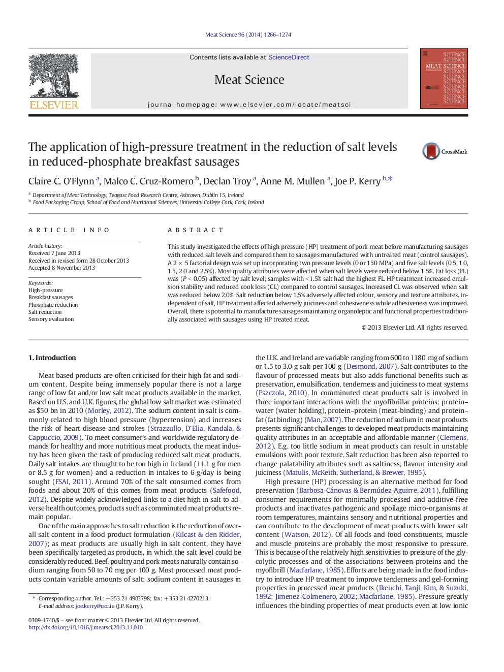 The application of high-pressure treatment in the reduction of salt levels in reduced-phosphate breakfast sausages