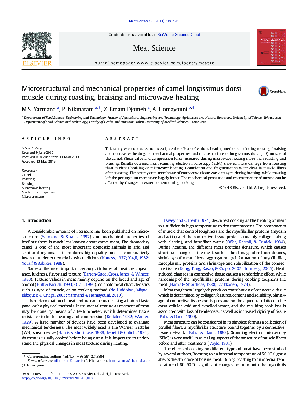 Microstructural and mechanical properties of camel longissimus dorsi muscle during roasting, braising and microwave heating