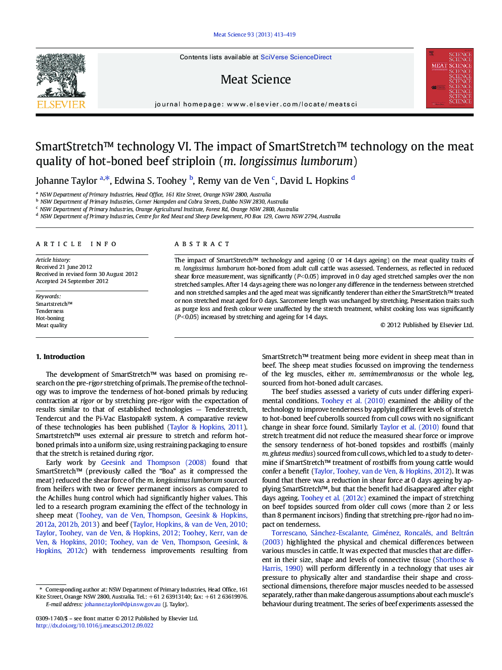 SmartStretchâ¢ technology VI. The impact of SmartStretchâ¢ technology on the meat quality of hot-boned beef striploin (m. longissimus lumborum)