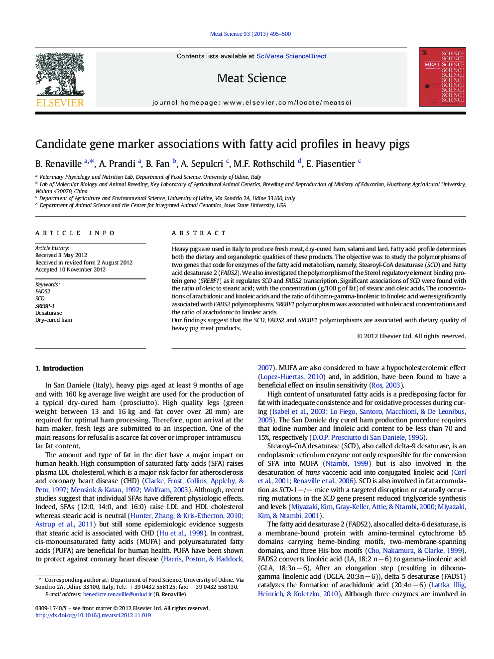 Candidate gene marker associations with fatty acid profiles in heavy pigs