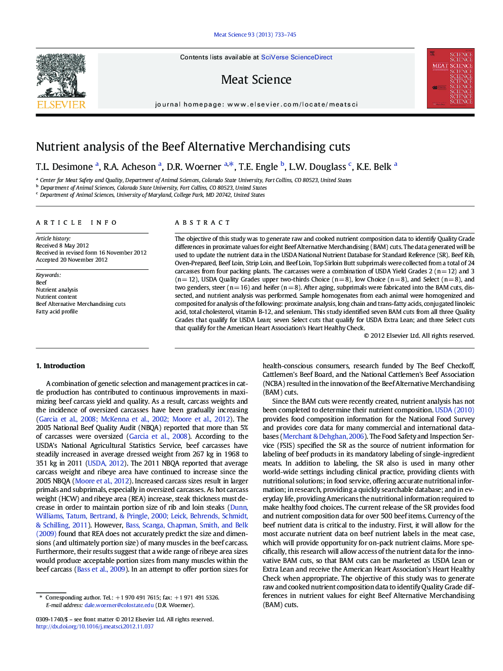 Nutrient analysis of the Beef Alternative Merchandising cuts