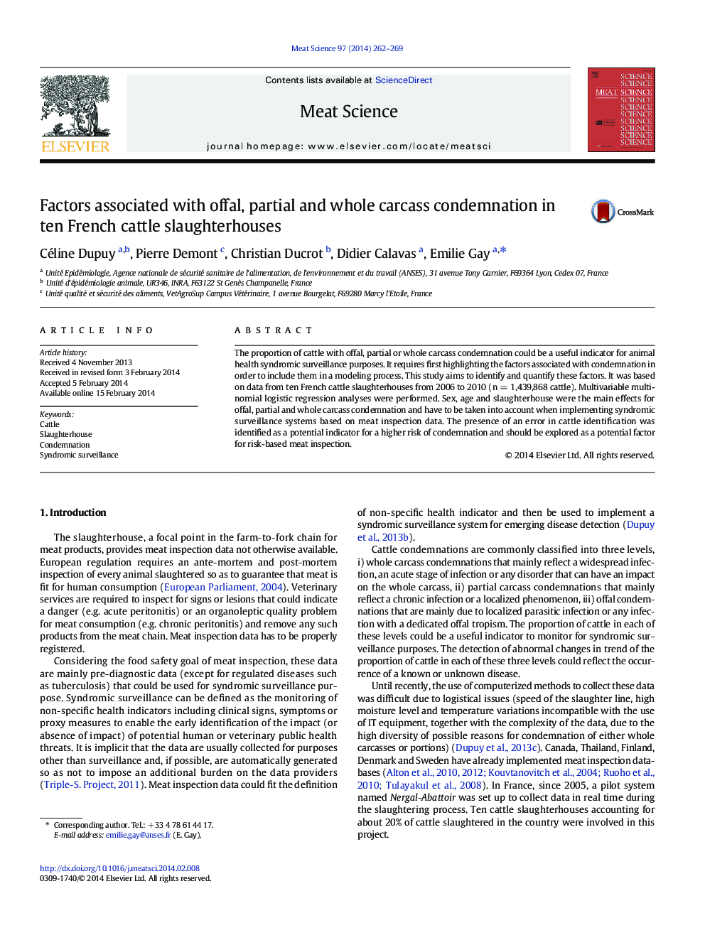 Factors associated with offal, partial and whole carcass condemnation in ten French cattle slaughterhouses