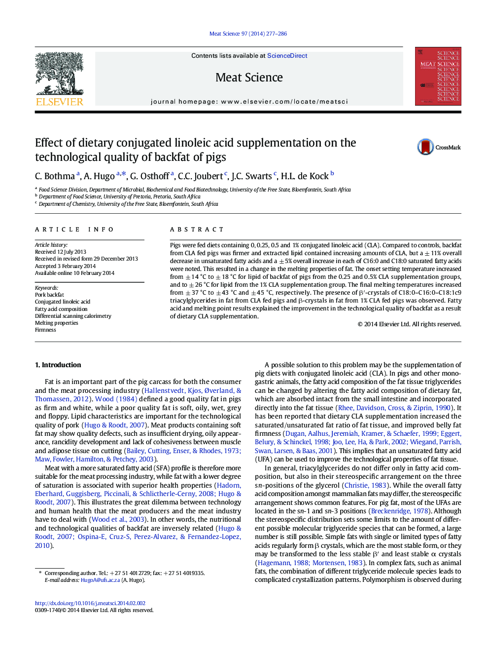 Effect of dietary conjugated linoleic acid supplementation on the technological quality of backfat of pigs