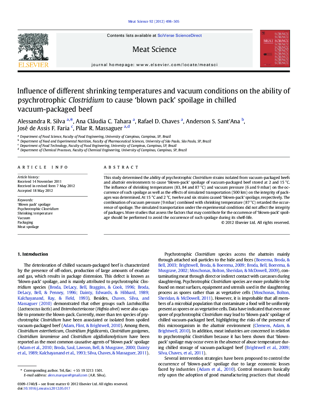 Influence of different shrinking temperatures and vacuum conditions on the ability of psychrotrophic Clostridium to cause 'blown pack' spoilage in chilled vacuum-packaged beef