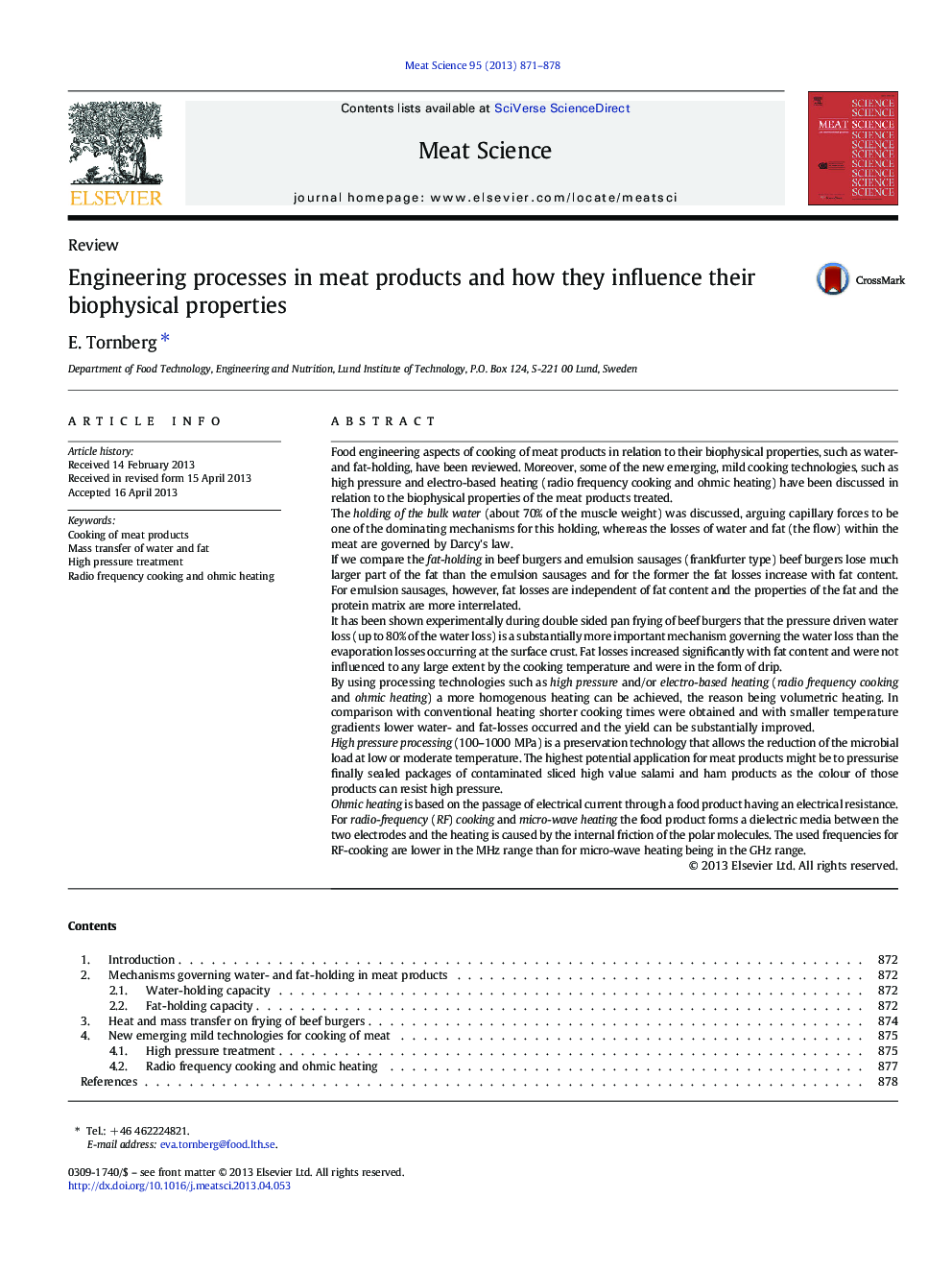 Engineering processes in meat products and how they influence their biophysical properties