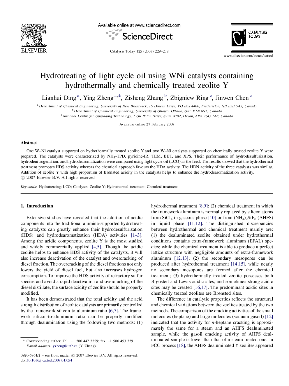 Hydrotreating of light cycle oil using WNi catalysts containing hydrothermally and chemically treated zeolite Y