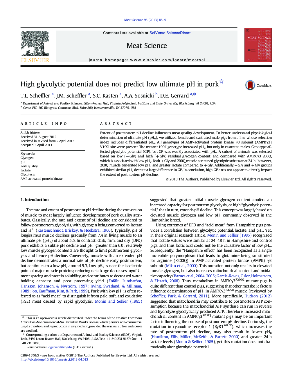 High glycolytic potential does not predict low ultimate pH in pork