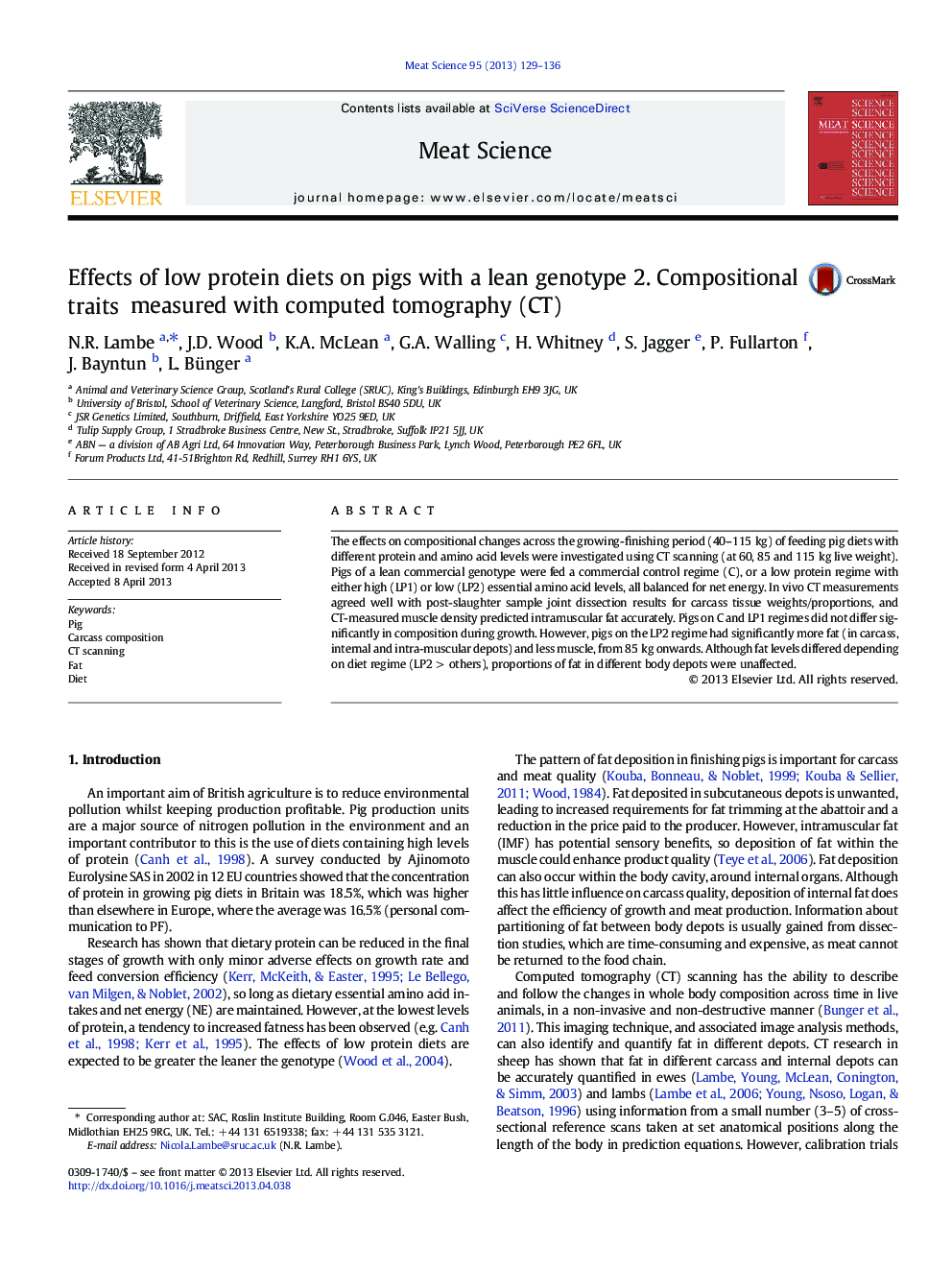 Effects of low protein diets on pigs with a lean genotype 2. Compositional traits measured with computed tomography (CT)