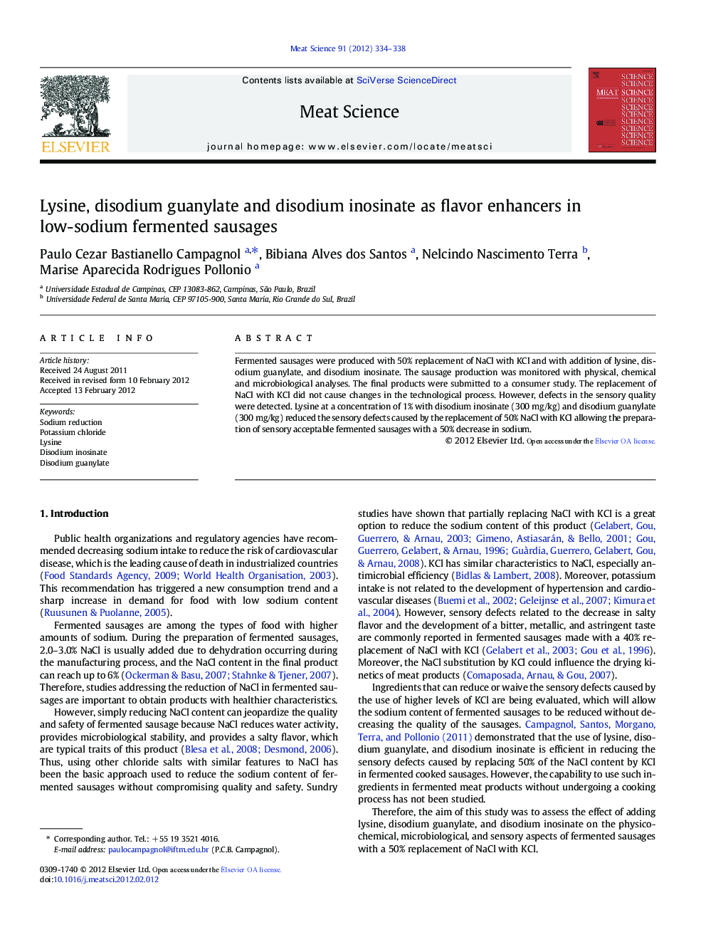 Lysine, disodium guanylate and disodium inosinate as flavor enhancers in low-sodium fermented sausages