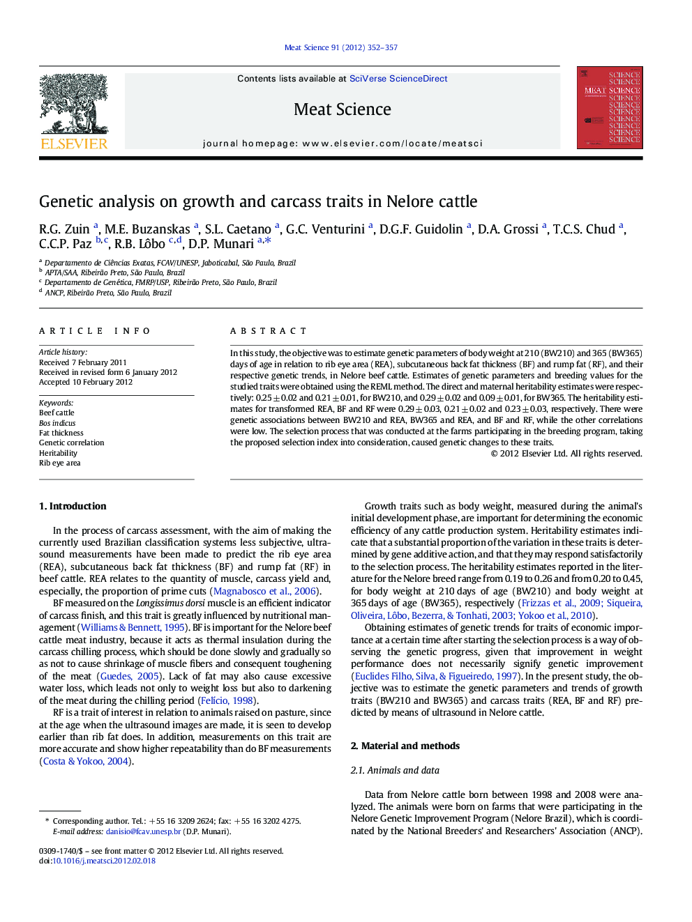 Genetic analysis on growth and carcass traits in Nelore cattle