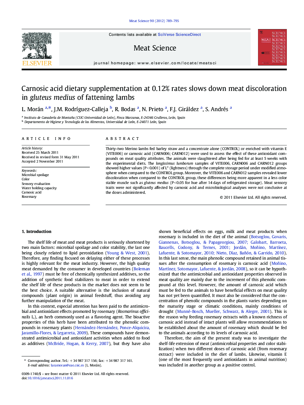 Carnosic acid dietary supplementation at 0.12% rates slows down meat discoloration in gluteus medius of fattening lambs