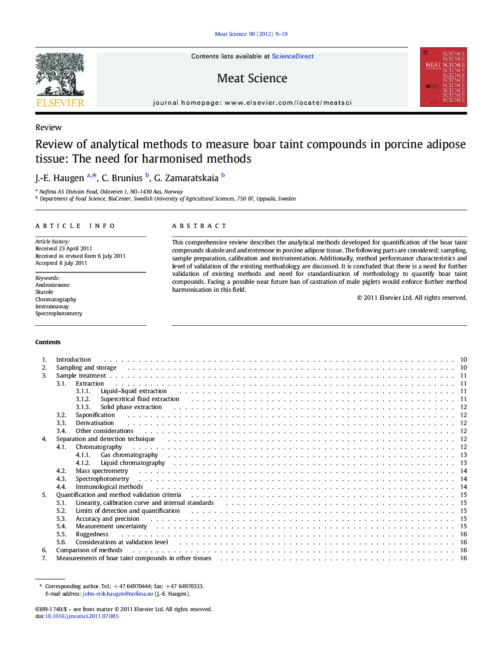 Review of analytical methods to measure boar taint compounds in porcine adipose tissue: The need for harmonised methods