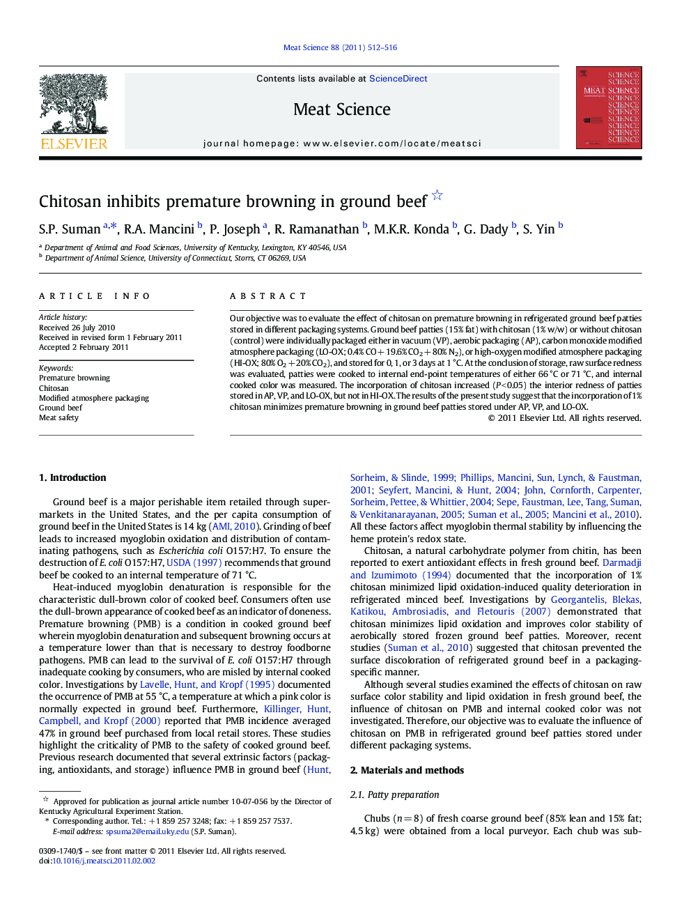 Chitosan inhibits premature browning in ground beef