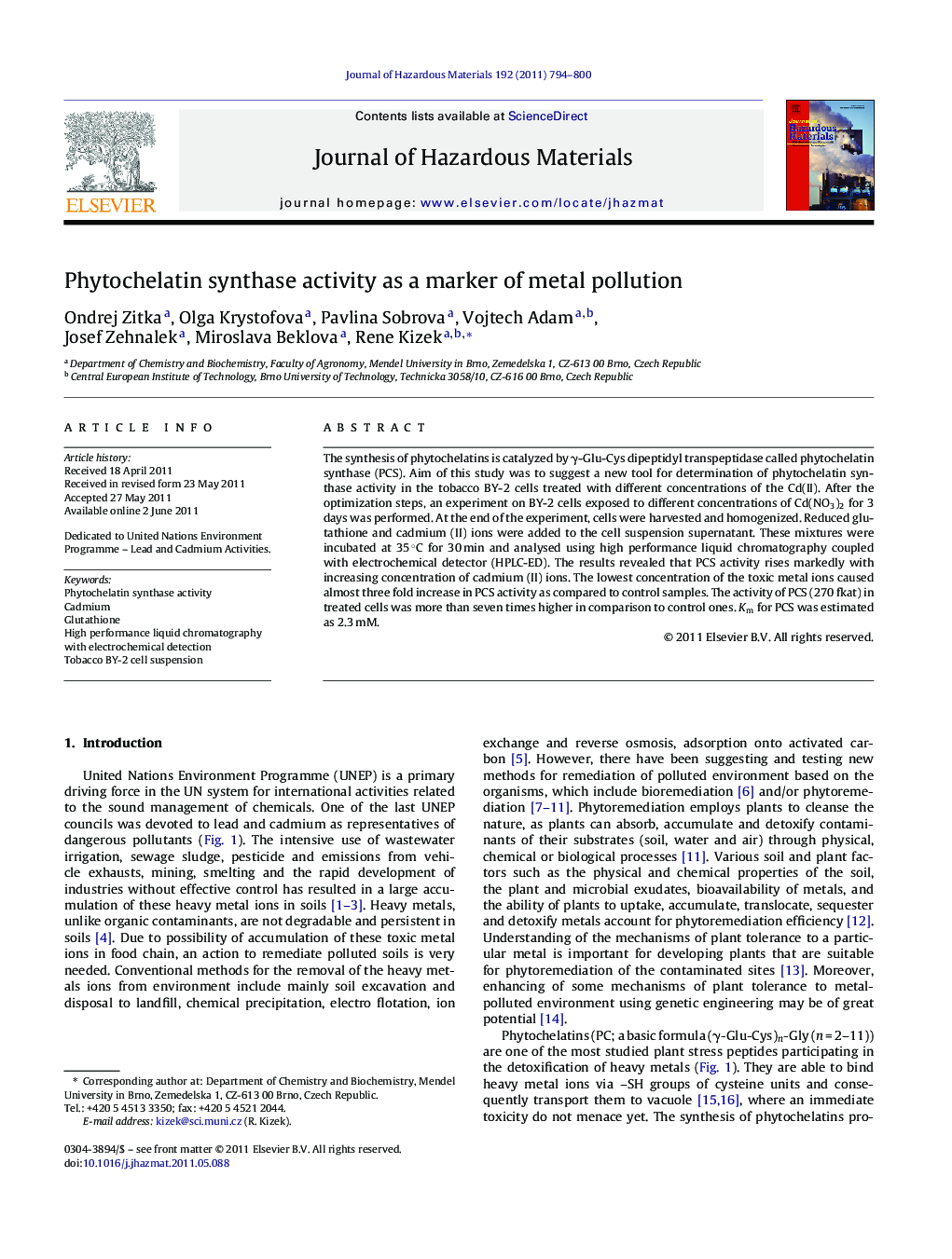 Phytochelatin synthase activity as a marker of metal pollution