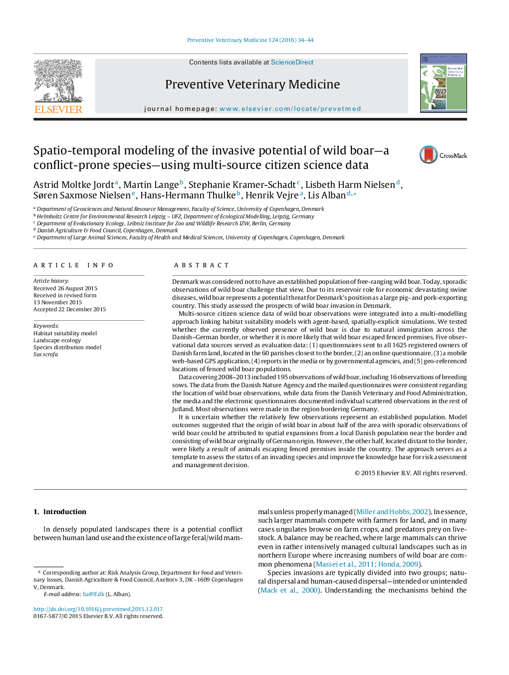 Spatio-temporal modeling of the invasive potential of wild boar-a conflict-prone species-using multi-source citizen science data