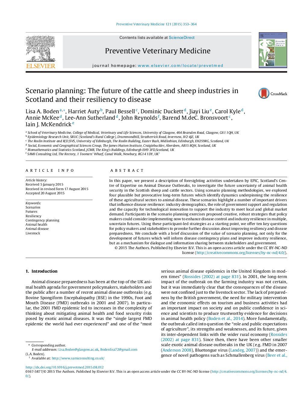 Scenario planning: The future of the cattle and sheep industries in Scotland and their resiliency to disease