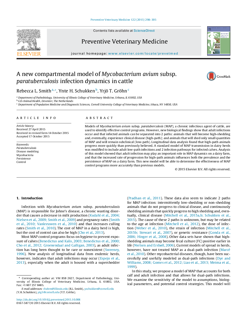 عکس صفحه اول مقاله: A new compartmental model of Mycobacterium avium subsp. paratuberculosis infection dynamics in cattle A new compartmental model of Mycobacterium avium subsp. paratuberculosis infection dynamics in cattle