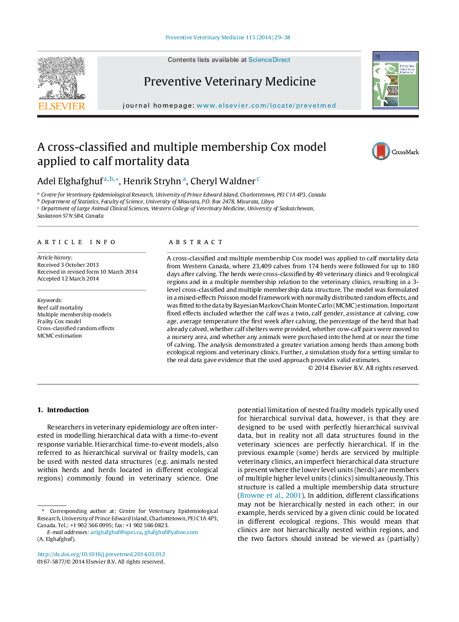 A cross-classified and multiple membership Cox model applied to calf mortality data