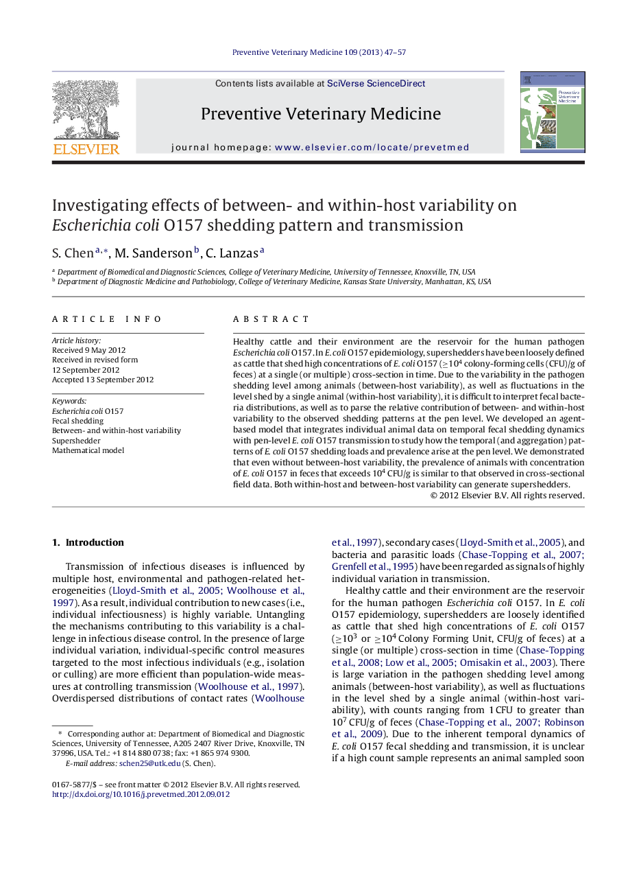 Investigating effects of between- and within-host variability on Escherichia coli O157 shedding pattern and transmission