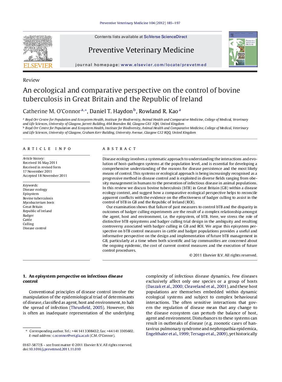 An ecological and comparative perspective on the control of bovine tuberculosis in Great Britain and the Republic of Ireland