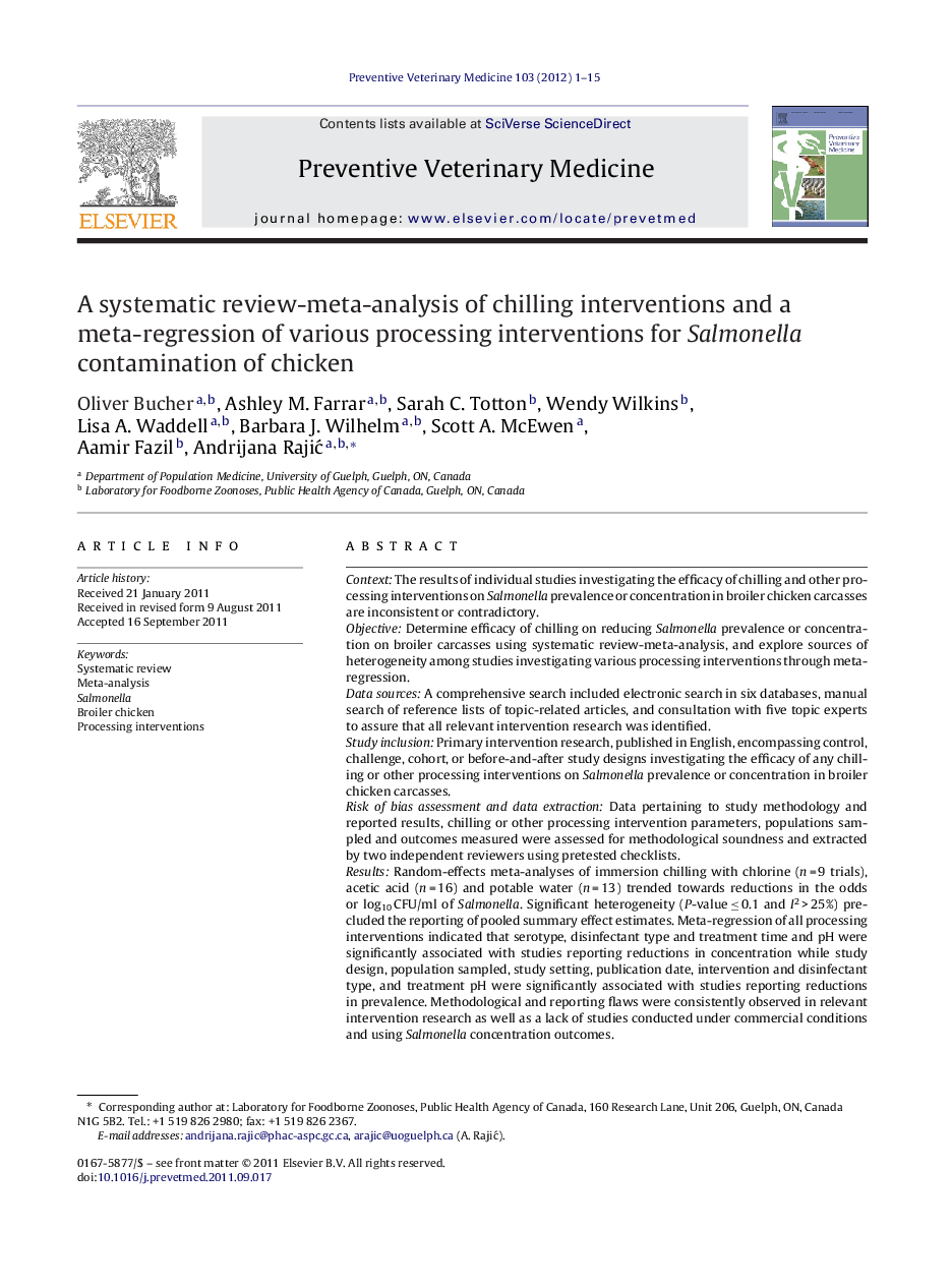 A systematic review-meta-analysis of chilling interventions and a meta-regression of various processing interventions for Salmonella contamination of chicken