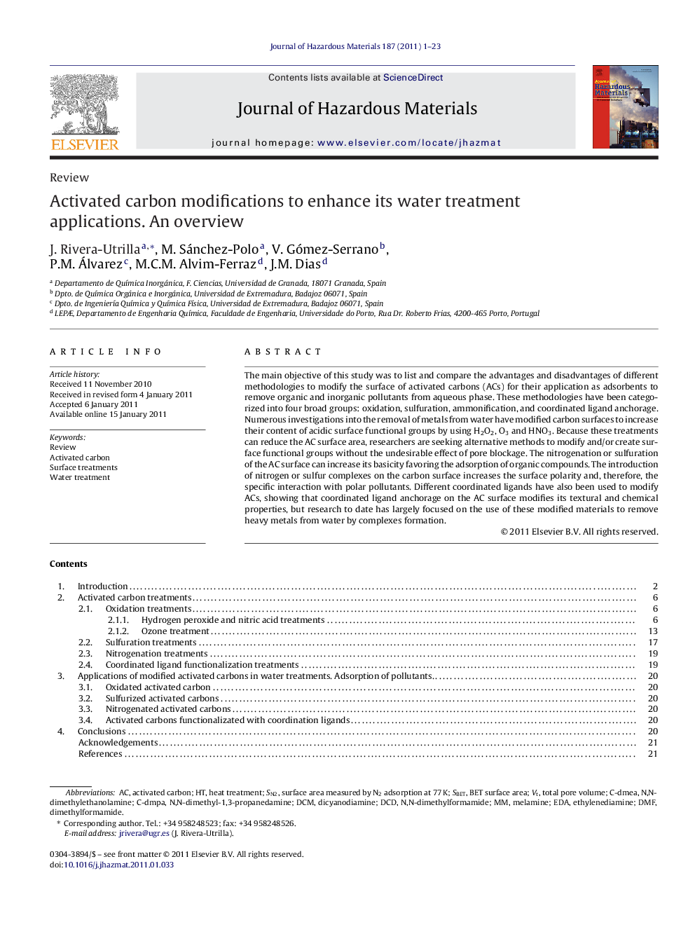 Activated carbon modifications to enhance its water treatment applications. An overview