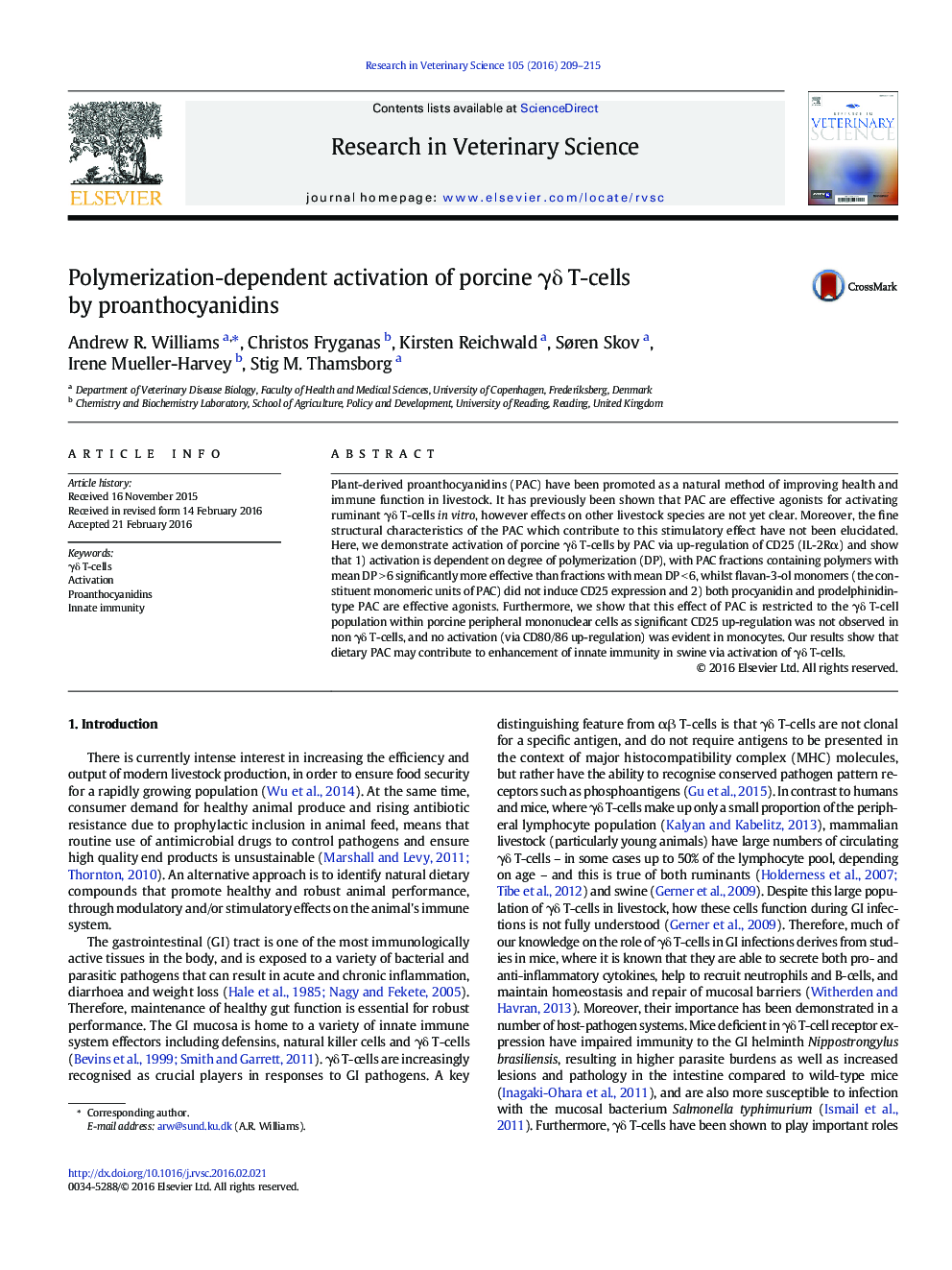 Polymerization-dependent activation of porcine Î³Î´ T-cells by proanthocyanidins