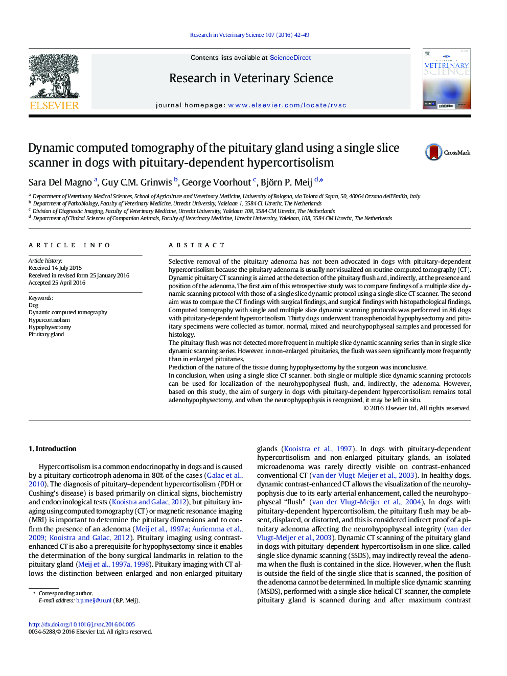 Dynamic computed tomography of the pituitary gland using a single slice scanner in dogs with pituitary-dependent hypercortisolism