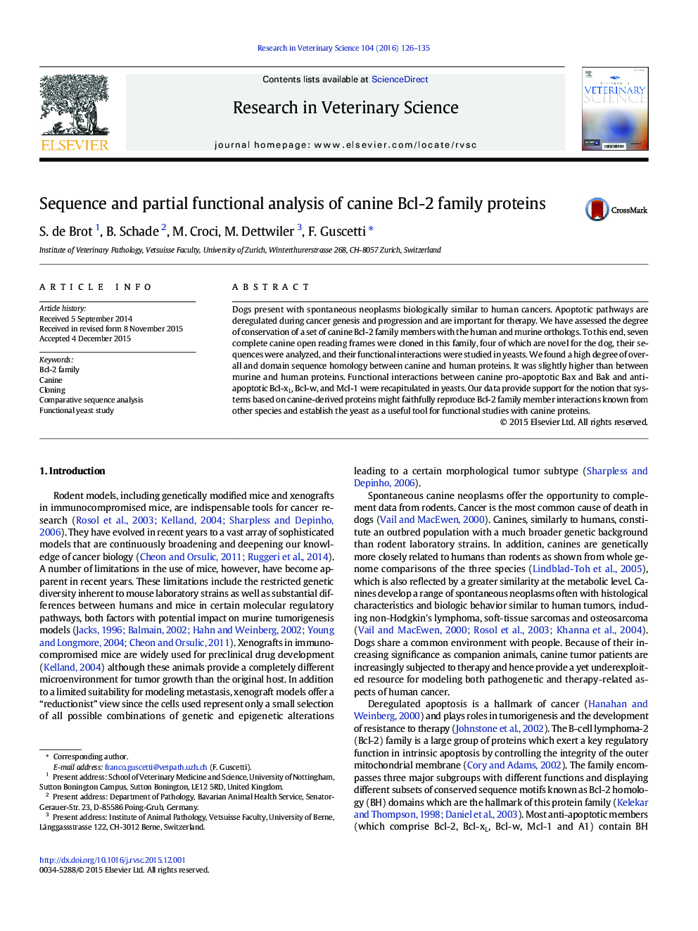 Sequence and partial functional analysis of canine Bcl-2 family proteins