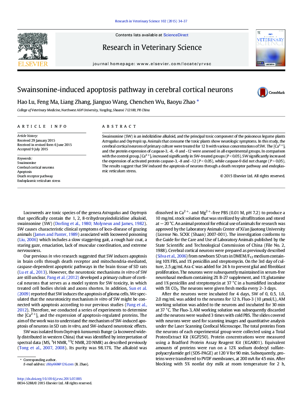 Swainsonine-induced apoptosis pathway in cerebral cortical neurons