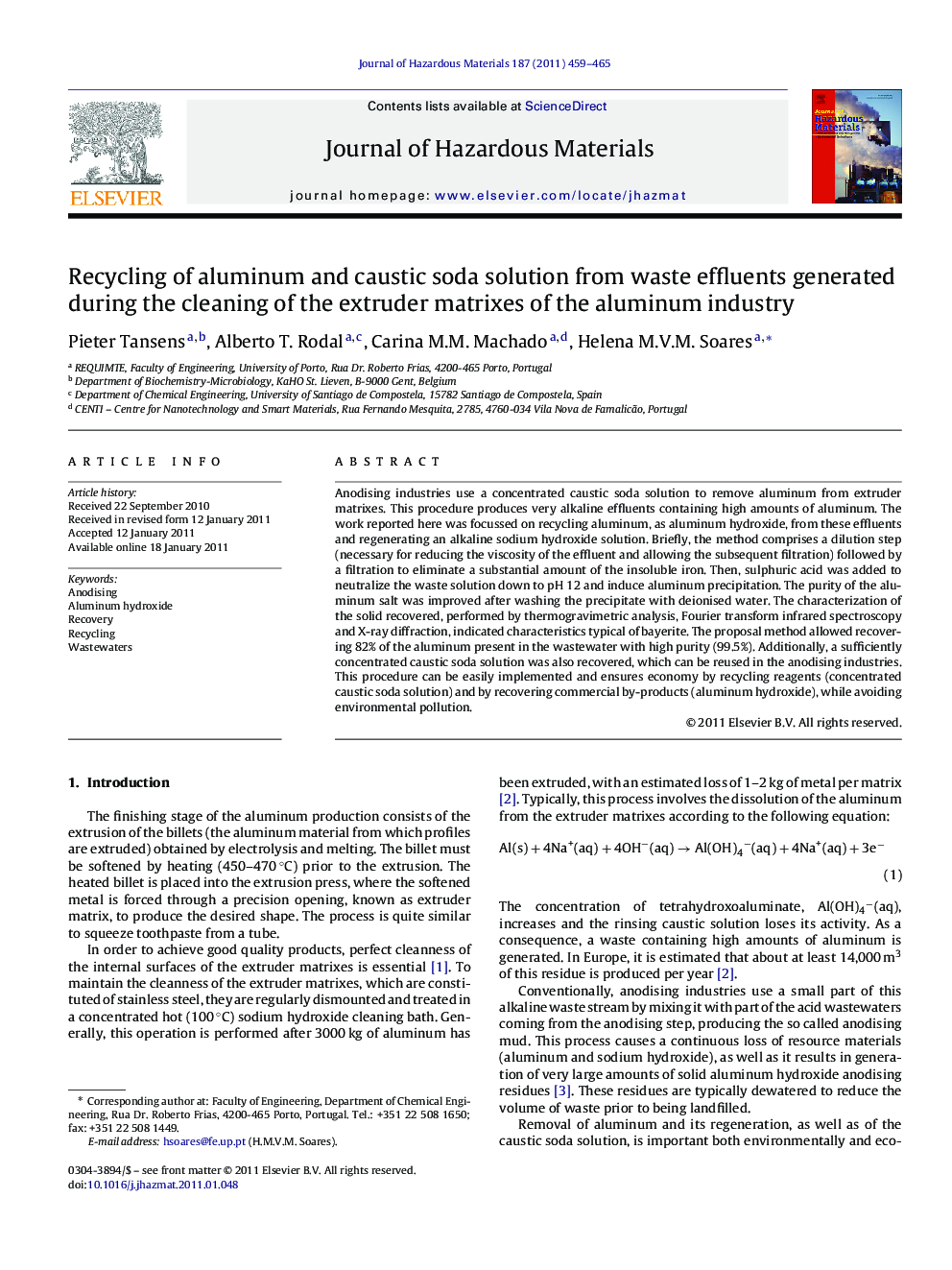 Recycling of aluminum and caustic soda solution from waste effluents generated during the cleaning of the extruder matrixes of the aluminum industry