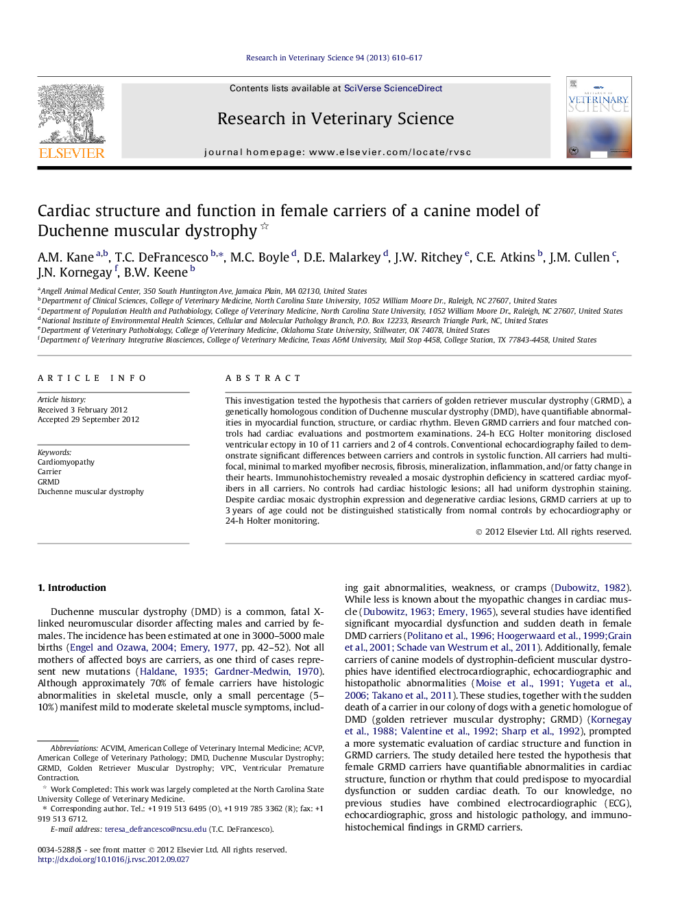 Cardiac structure and function in female carriers of a canine model of Duchenne muscular dystrophy