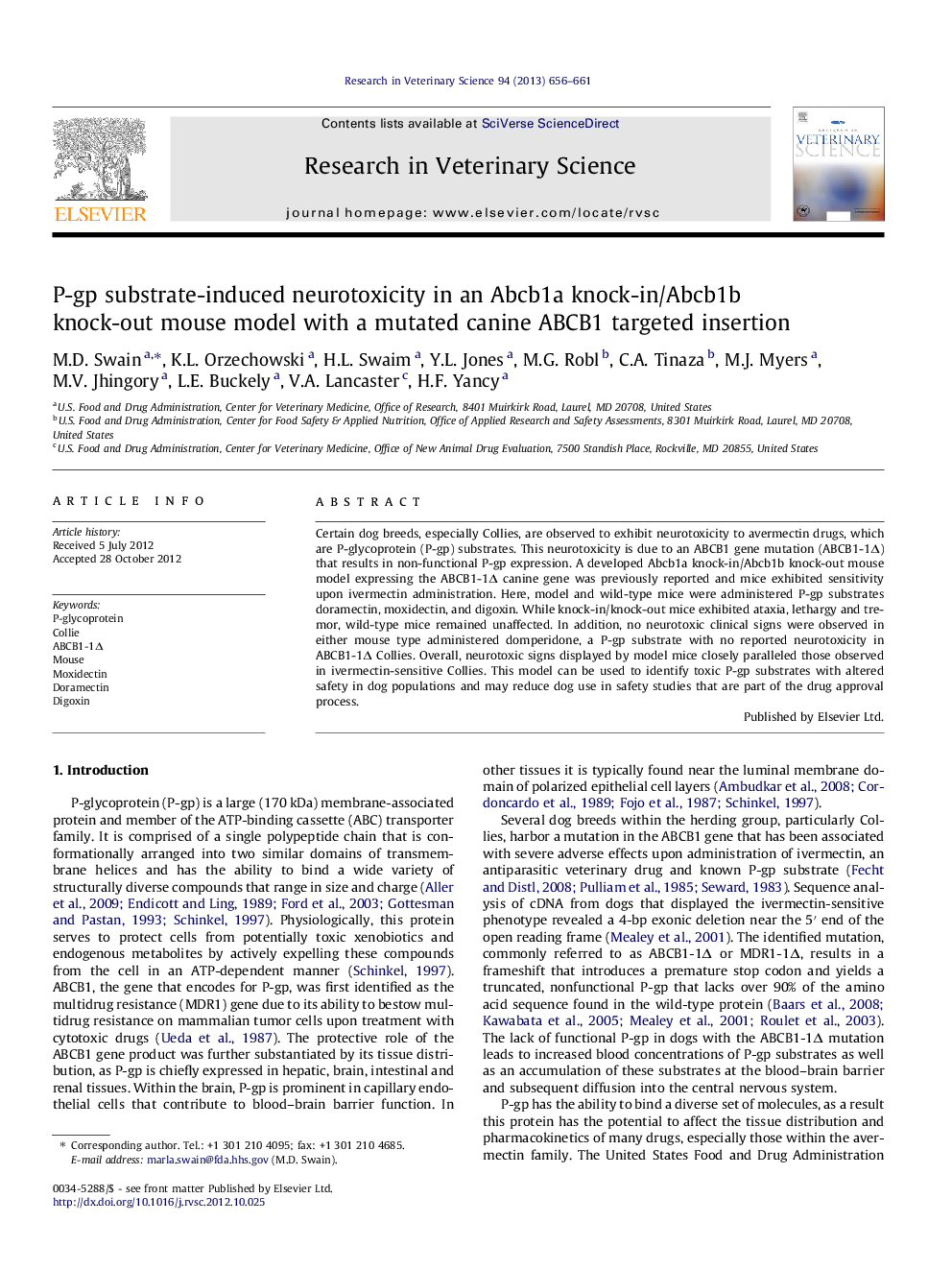 P-gp substrate-induced neurotoxicity in an Abcb1a knock-in/Abcb1b knock-out mouse model with a mutated canine ABCB1 targeted insertion