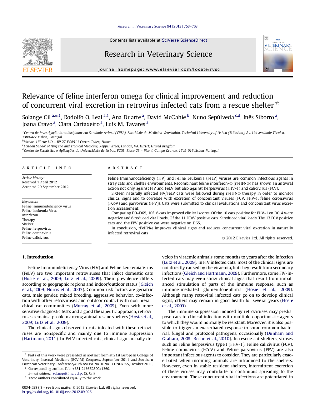 Relevance of feline interferon omega for clinical improvement and reduction of concurrent viral excretion in retrovirus infected cats from a rescue shelter