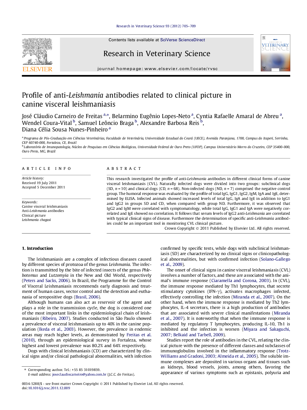 Profile of anti-Leishmania antibodies related to clinical picture in canine visceral leishmaniasis