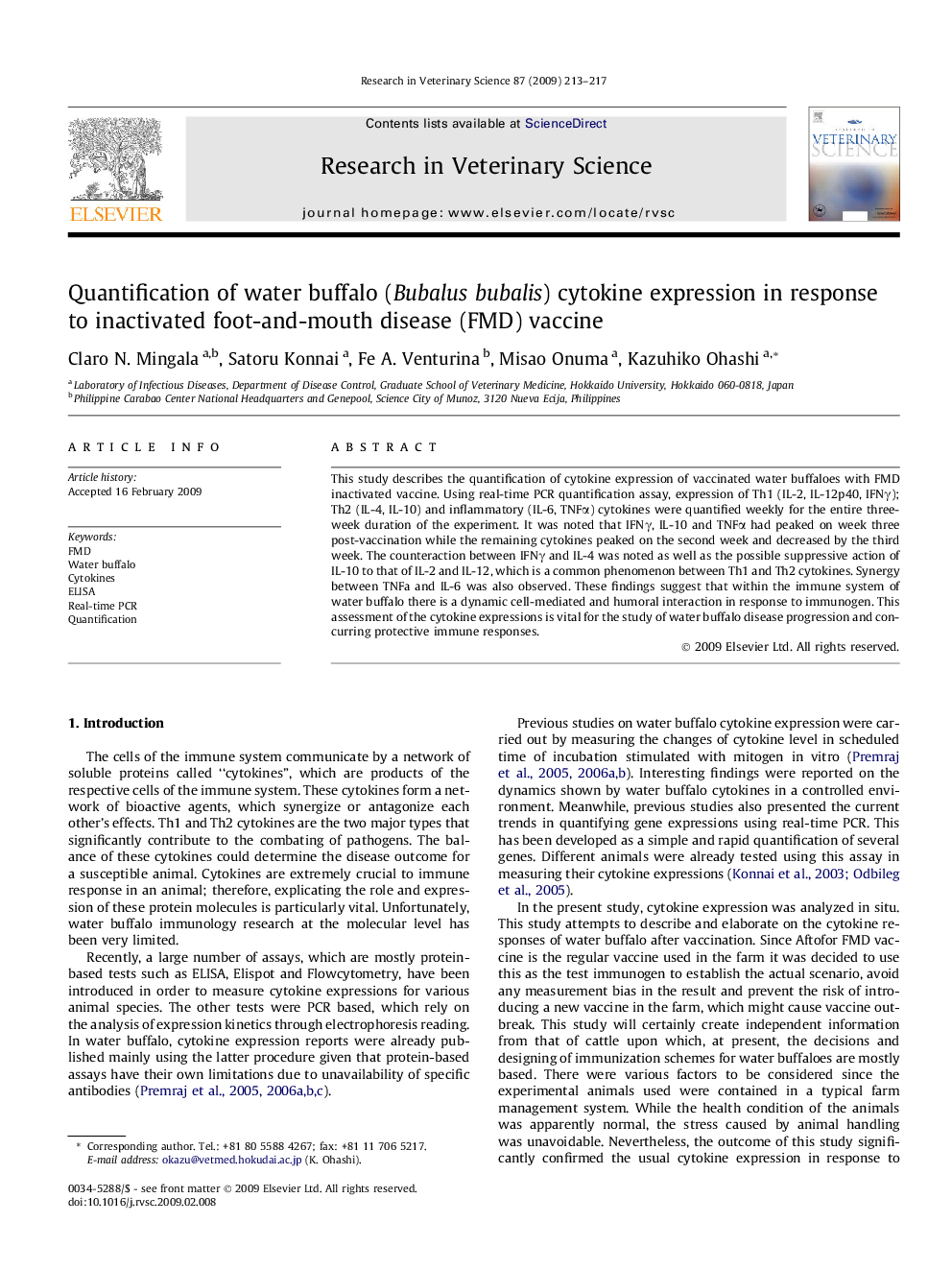 Quantification of water buffalo (Bubalus bubalis) cytokine expression in response to inactivated foot-and-mouth disease (FMD) vaccine