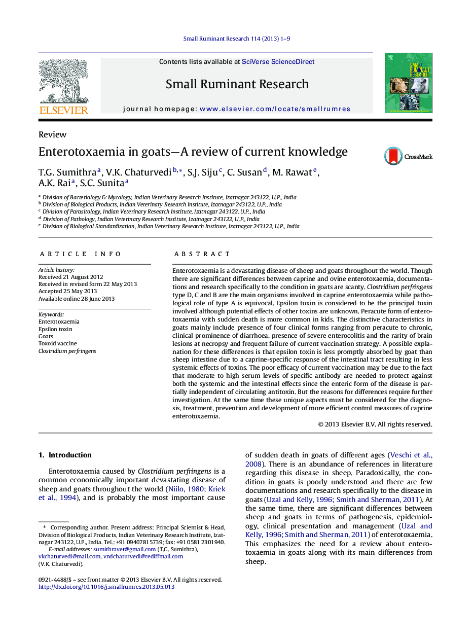 Enterotoxaemia in goats-A review of current knowledge