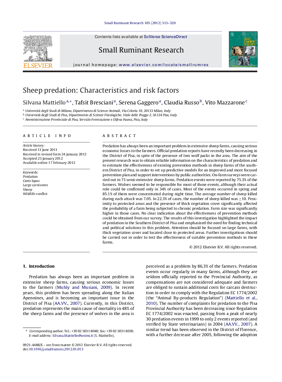 Sheep predation: Characteristics and risk factors