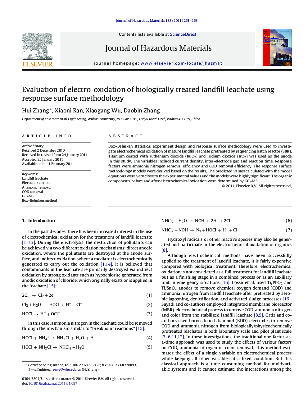 Evaluation of electro-oxidation of biologically treated landfill leachate using response surface methodology