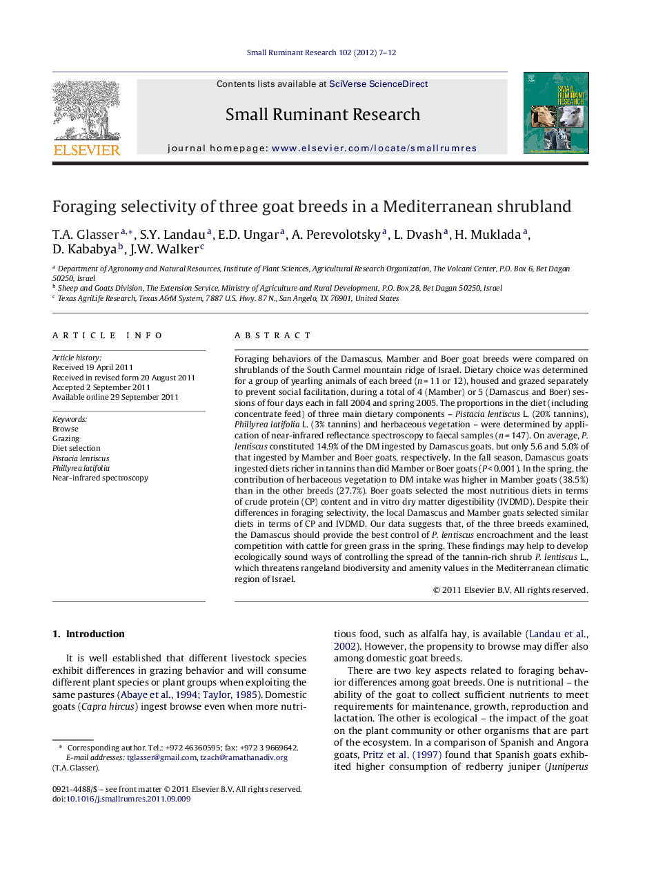 Foraging selectivity of three goat breeds in a Mediterranean shrubland