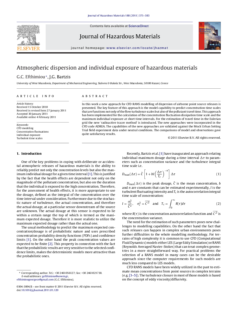 Atmospheric dispersion and individual exposure of hazardous materials