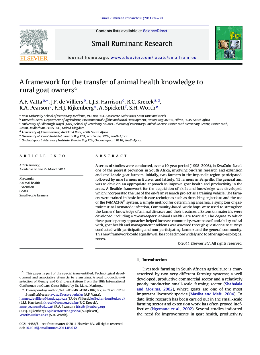 A framework for the transfer of animal health knowledge to rural goat owners